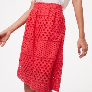 LOFT eyelet a-line skirt in coral